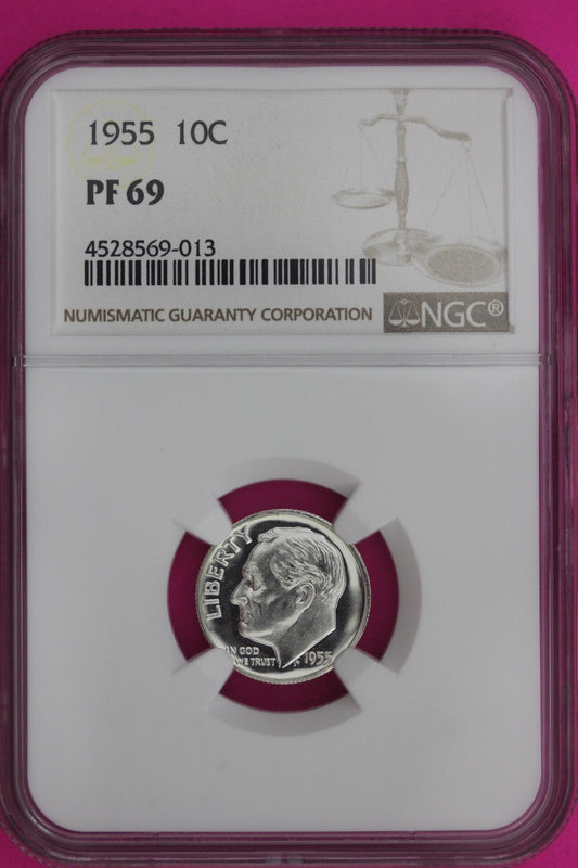 1955 PF 69 Roosevelt Silver Dime NGC Certified Graded Authentic & Genuine 1254