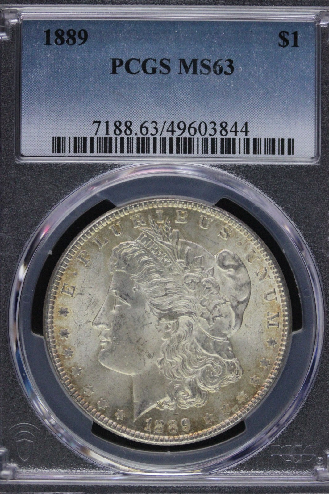 Toned 1889 P MS 63 Morgan Liberty Silver Dollar PCGS Certified Slab 33