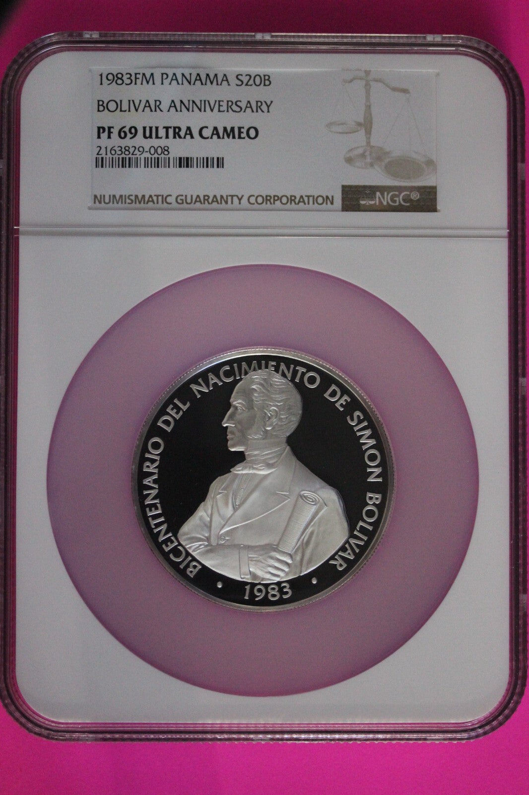 Very Rare 1983 Panama Silver 20 Balboas PF 69 Ultra Cameo NGC Graded Slab 7113