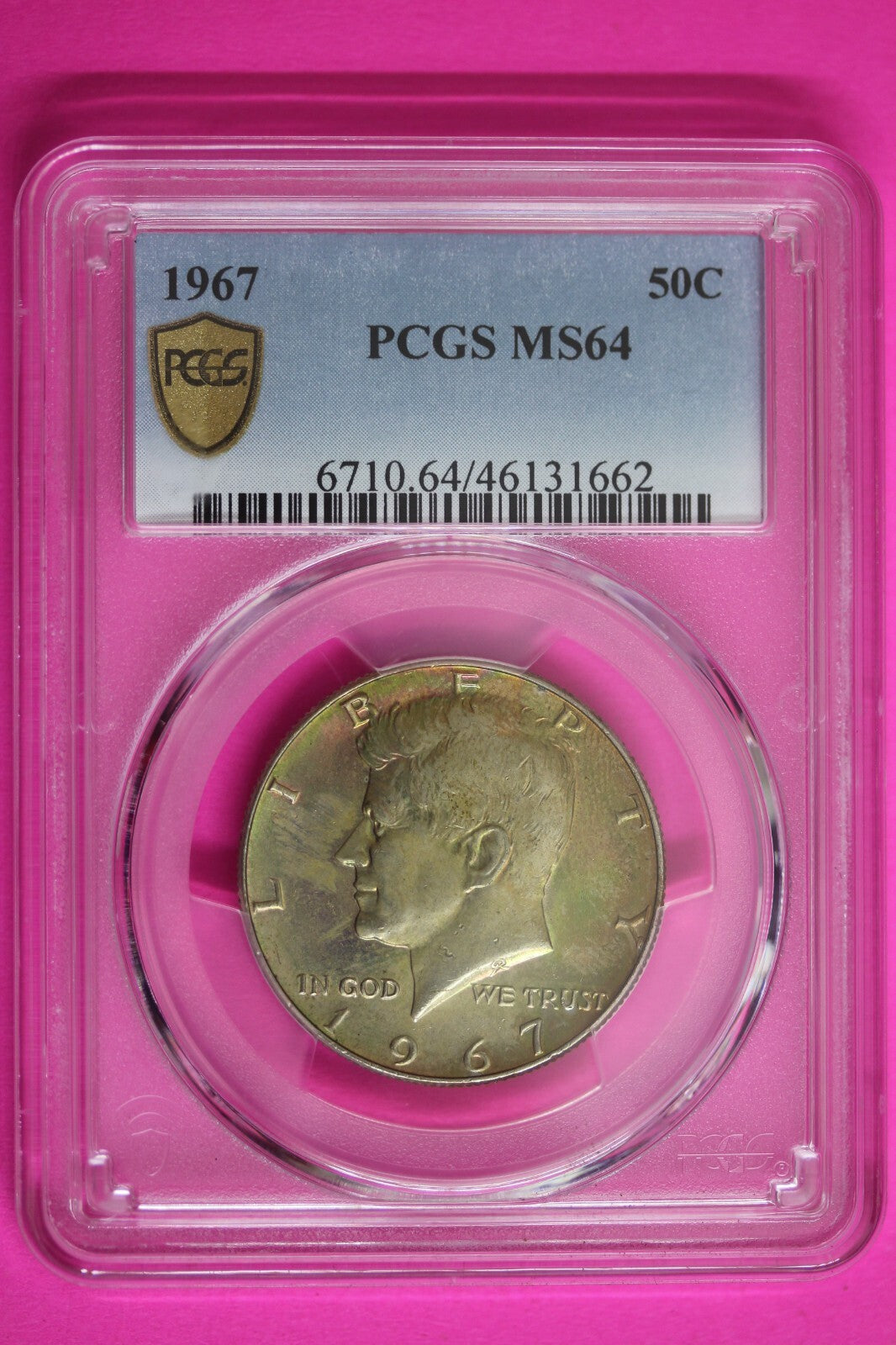 Neon Toned 1967 MS 64 John Kennedy Half Dollar PCGS Slab Trueview OCE 1550