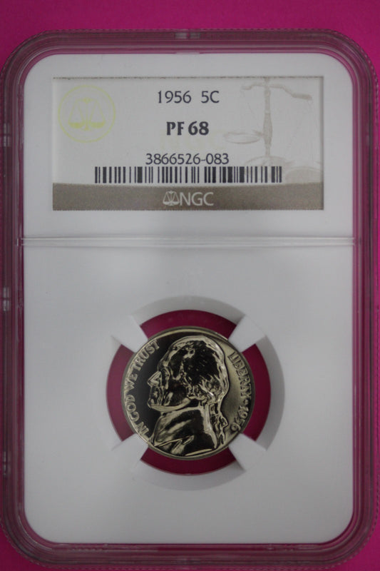 1956 PF 68 Jefferson Nickel NGC Certified Graded Authentic Genuine Slab 325