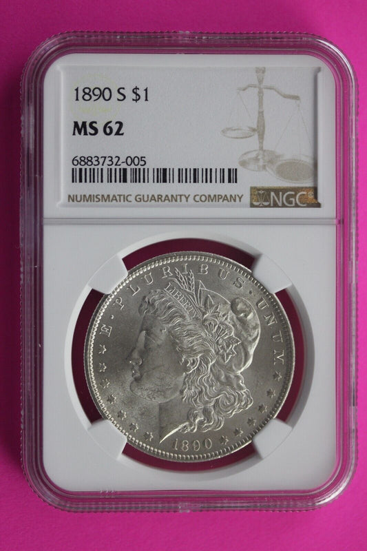 1890 S MS 62 Liberty Morgan Silver Dollar NGC Certified Slab Free Shipping 656