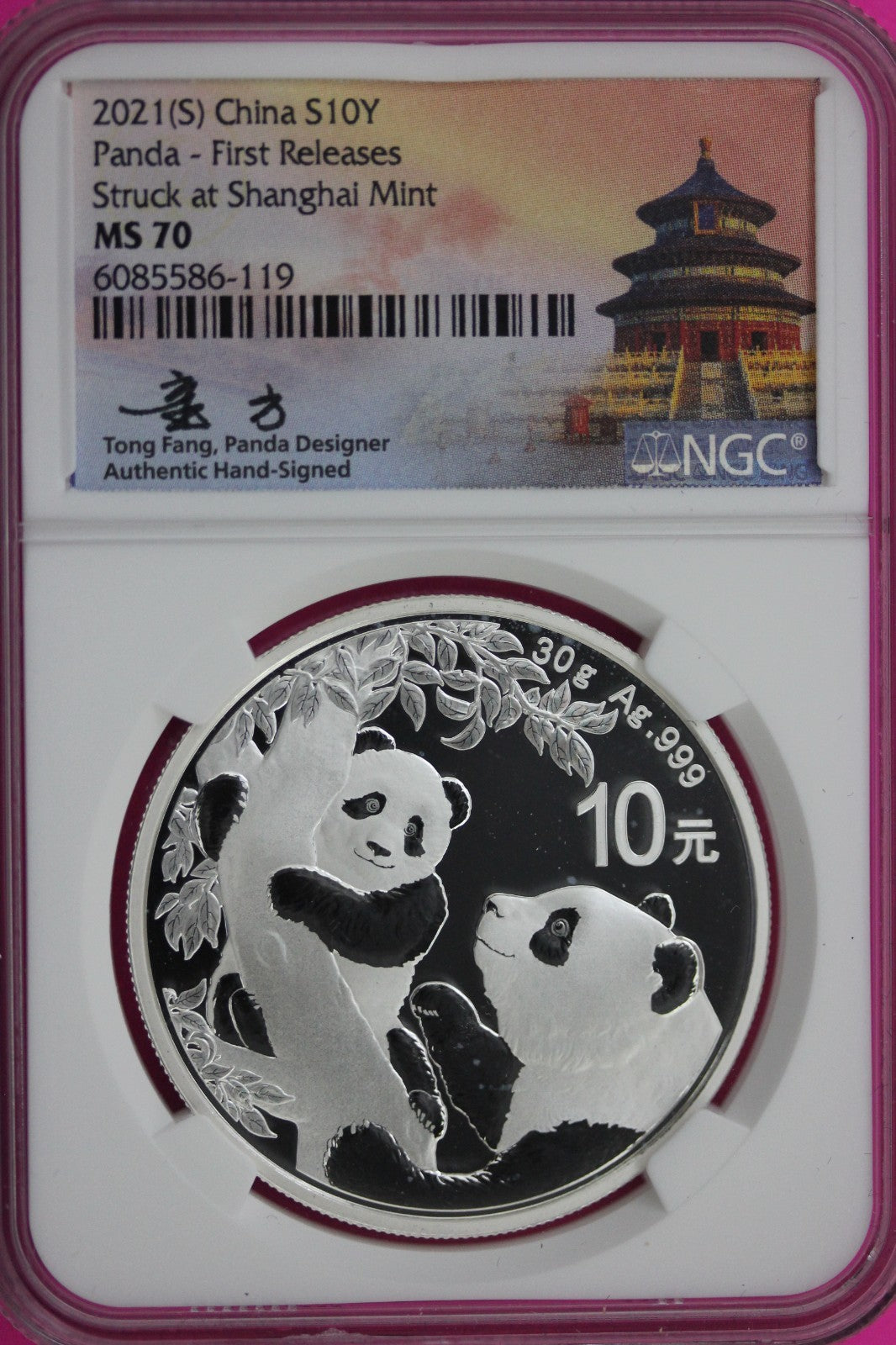 2021 MS 70 China Panda Shanghai 1 OZ .999 Silver NGC Certified Authentic 124