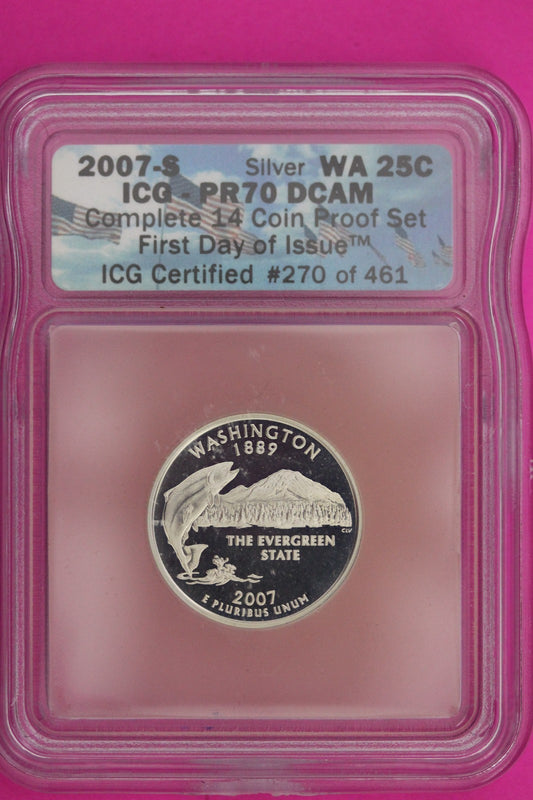 2007 S PR 70 Washington Silver State Quarter ICG Certified Authentic Slab 194