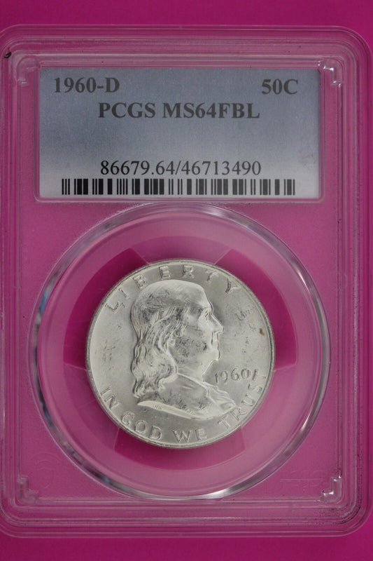 1960 D MS 64 Full Bell Lines Ben Franklin Silver Half Dollar PCGS FBL Slab 23