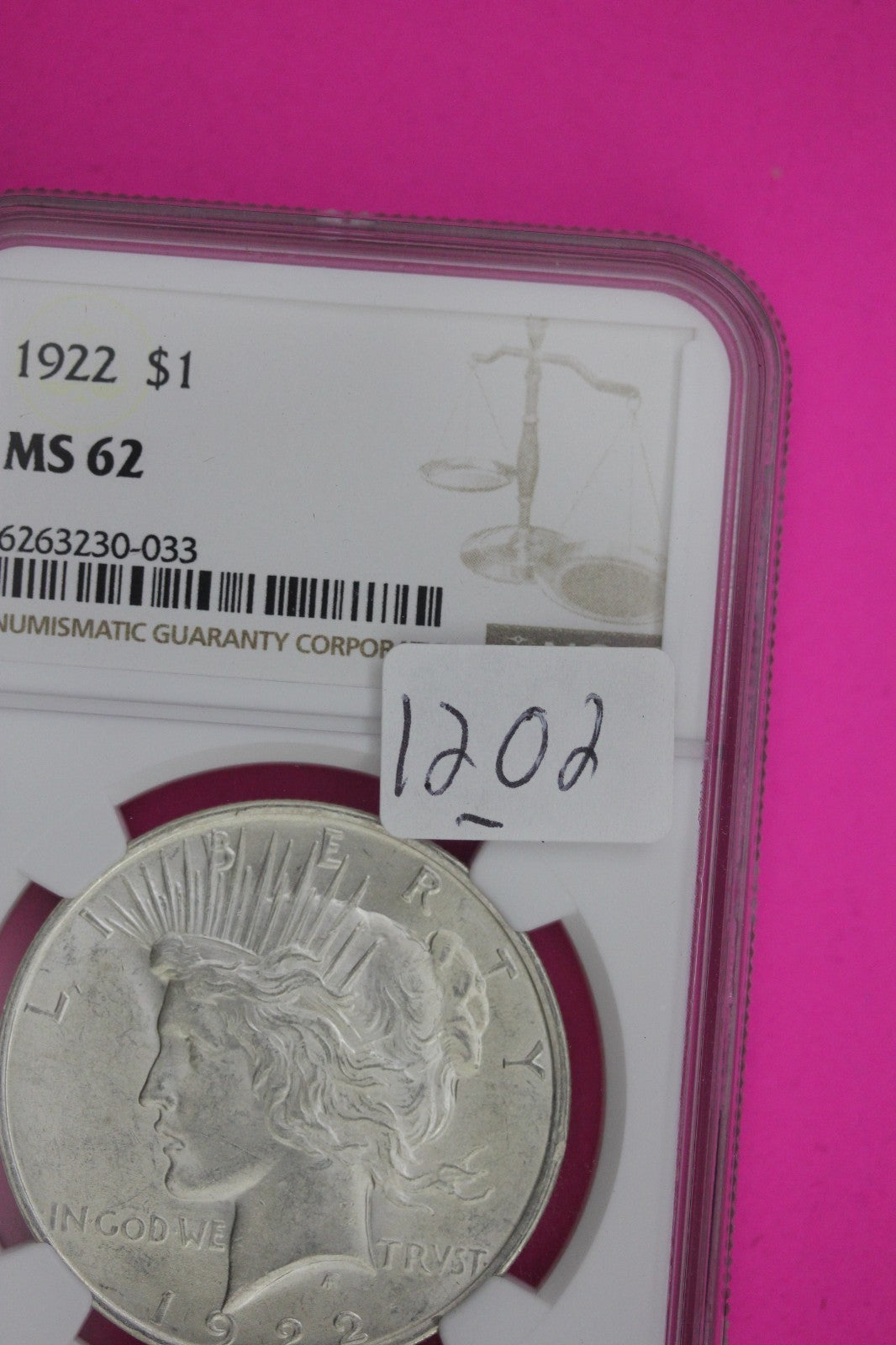 1922 P MS 62 Liberty Peace Silver Dollar NGC Certified Graded Authentic 1202