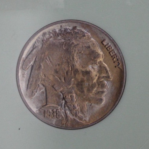 Toned Gem Uncirculated 1938 D Buffalo Nickel Guaranteed Authentic Coin Slab 523