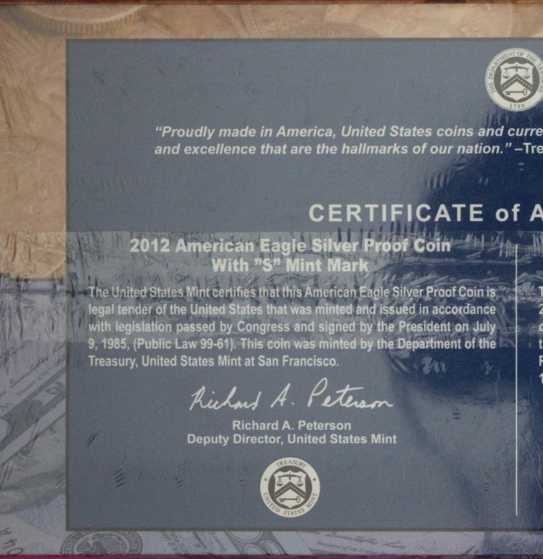Mint Sealed 2012 Coin & Currency Set Proof 1 OZ Silver Eagle & $5 Note COA 9017