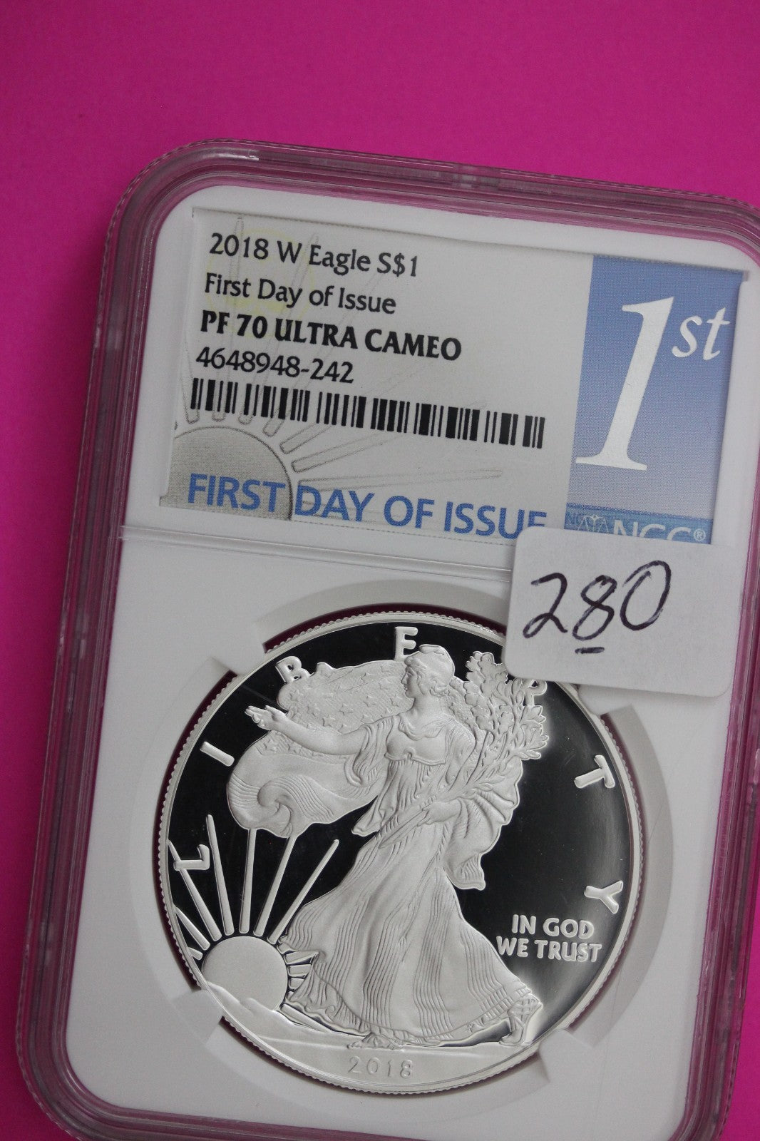2018 W PF 70 Proof DCAM Silver American Eagle NGC Certified Authentic Graded 280