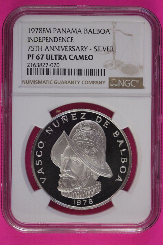 1978 Panama PF 67 Ultra Cameo Proof Silver Balboa NGC Certified Graded Slab 1003