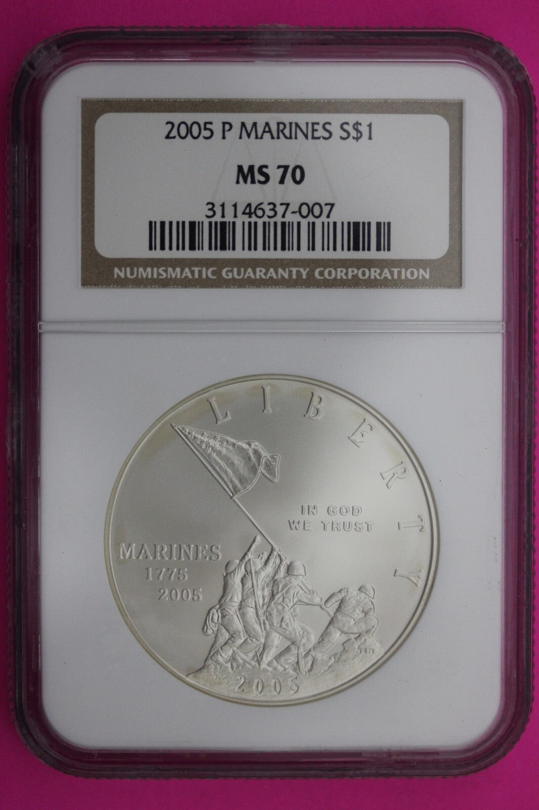2005 P MS 70 Marines Commemorative Silver Dollar NGC Graded Authentic Slab 307