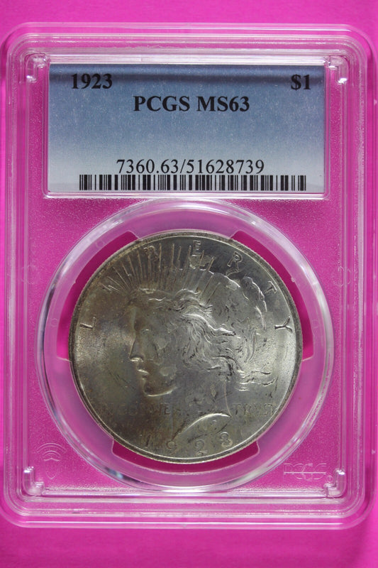 Toned 1923 P MS 63 Peace Silver Dollar PCGS Graded Certified Authentic Slab 925