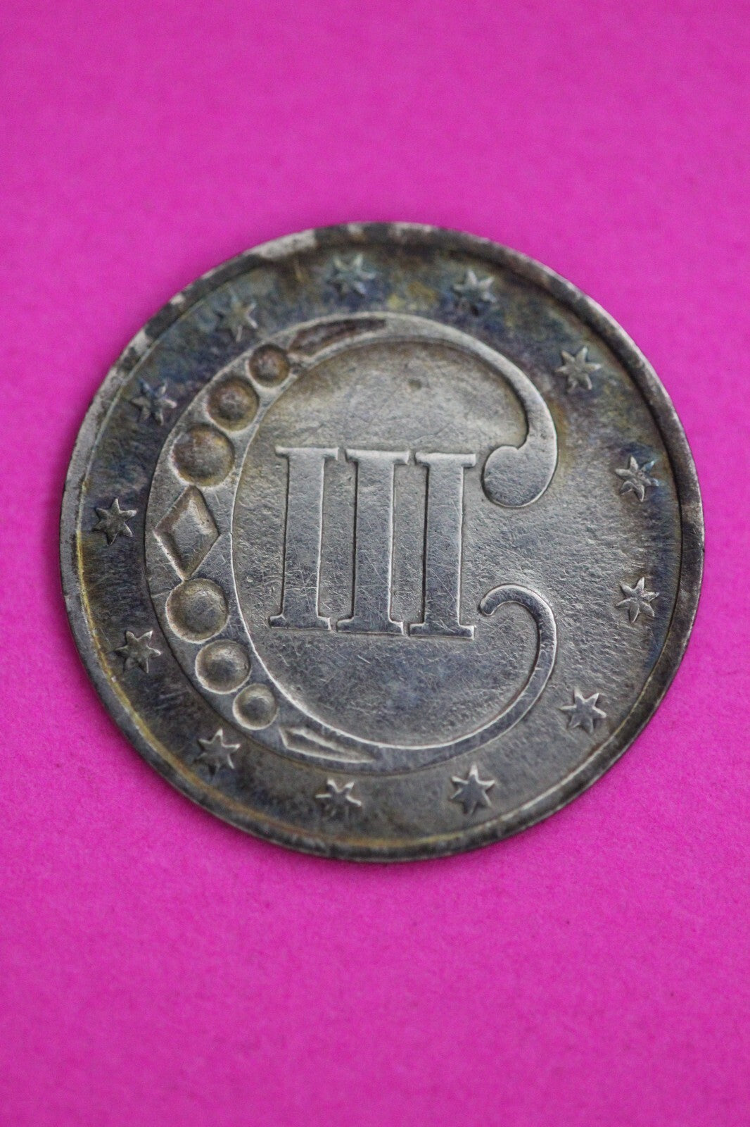 Rainbow Toned 1853 Trime 3 Three Cent Silver Dime Guaranteed Authentic 0703N