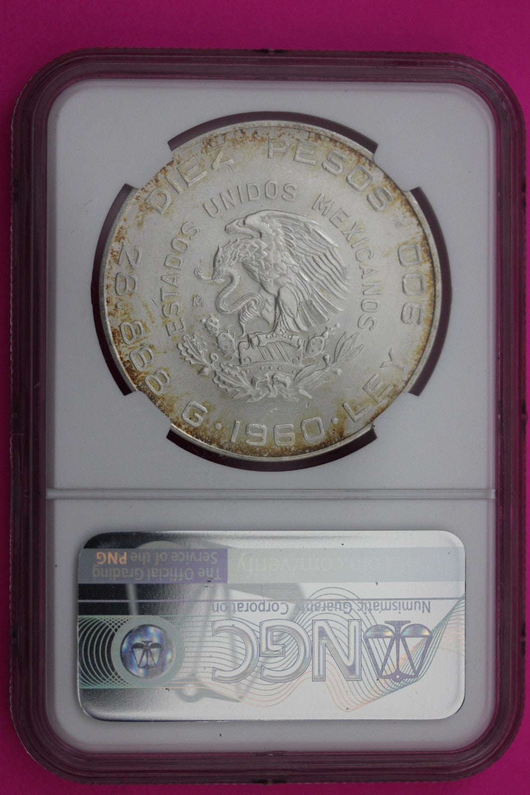 1960 MS 63 Mexico 10 Pesos Silver Coin NGC Authentic Graded Authentic Slab 564