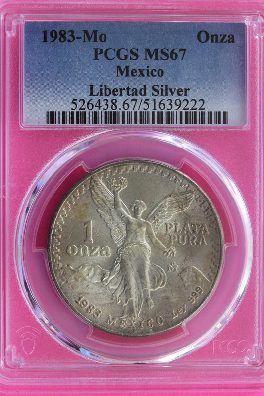 Toned 1983 MS 67 Libertad Mexico 1 OZ Silver Coin PCGS Certified Graded Slab 110