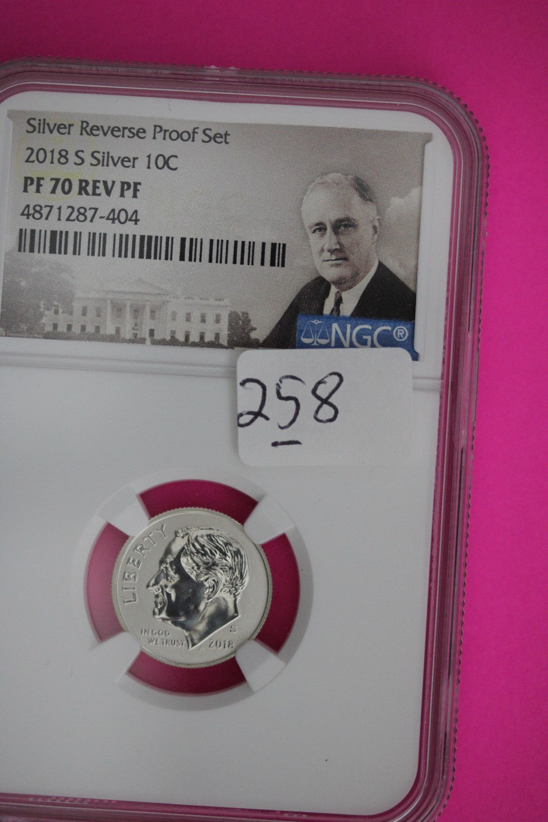 2018 S PF 70 Reverse Proof Roosevelt Silver Dime 1 Coin From a Proof Set NGC 258