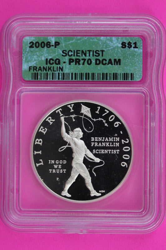 2006 P PR 70 Franklin Scientist Commemorative Silver Dollar Coin ICG Slab 1375