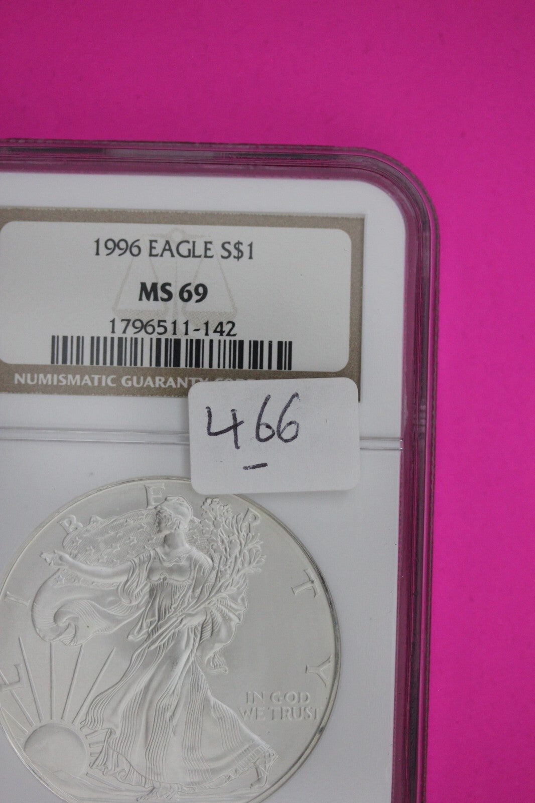 1996 MS 69 Silver Eagle Coin 1 OZ .999 NGC Graded Certified Authentic Slab 466