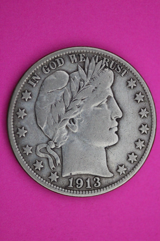 1913 D Barber Liberty Half Dollar Scarce Semi Key Date Silver Old Coin 0024
