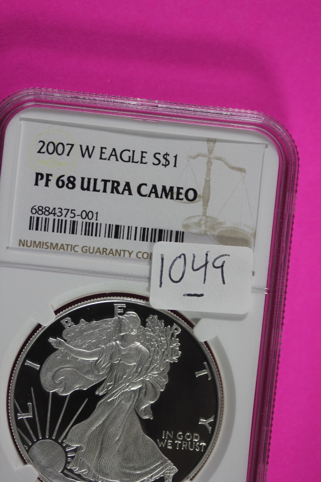 2007 W PF 68 Silver American Eagle Deep Cameo Authentic Proof Coin NGC Slab 1049
