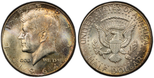 Toned 1964 P Silver MS 65 John F Kennedy Silver Half Dollar PCGS Graded 336