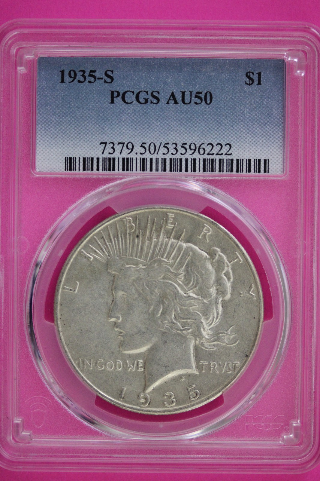 1935 S AU 50 Peace Silver Dollar PCGS Graded Certified Authentic Slab 130