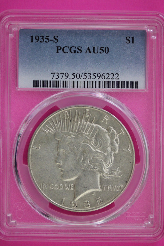 1935 S AU 50 Peace Silver Dollar PCGS Graded Certified Authentic Slab 130