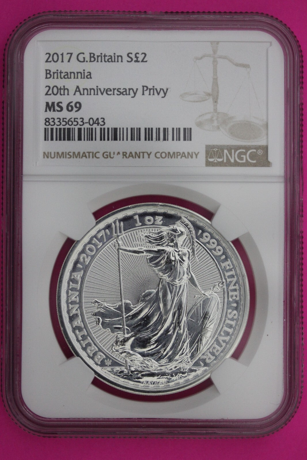 2017 MS 69 Great Britain £2 Britannia 20th Anniversary Privy NGC Graded Slab 902