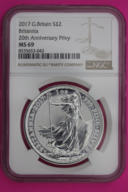 2017 MS 69 Great Britain £2 Britannia 20th Anniversary Privy NGC Graded Slab 902