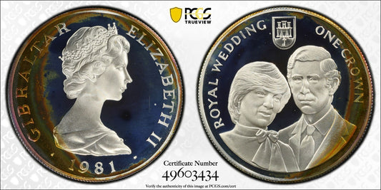 Toned 1981 PR 68 DCAM Crown Gibraltar Princess Diana Royal Wedding PCGS Slab 640