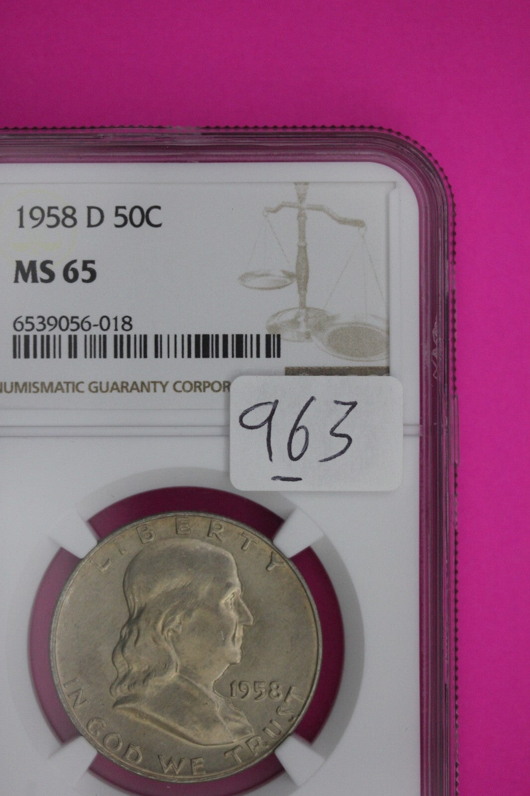 Full Bell Lines 1958 D MS 65 FBL Ben Franklin Half Dollar Silver Coin NGC 963