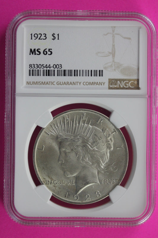 1923 P MS 65 Liberty Peace Silver Dollar NGC Certified Authentic Graded Slab 142