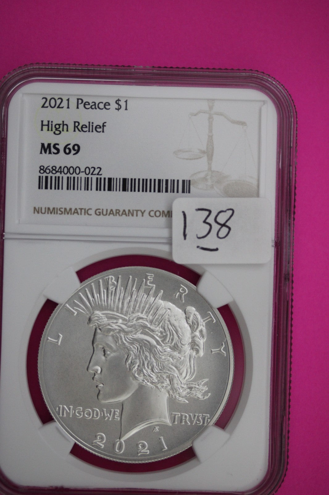 2021 MS 69 Peace Silver Dollar High Relief NGC Authentic Graded Coin Slab 138