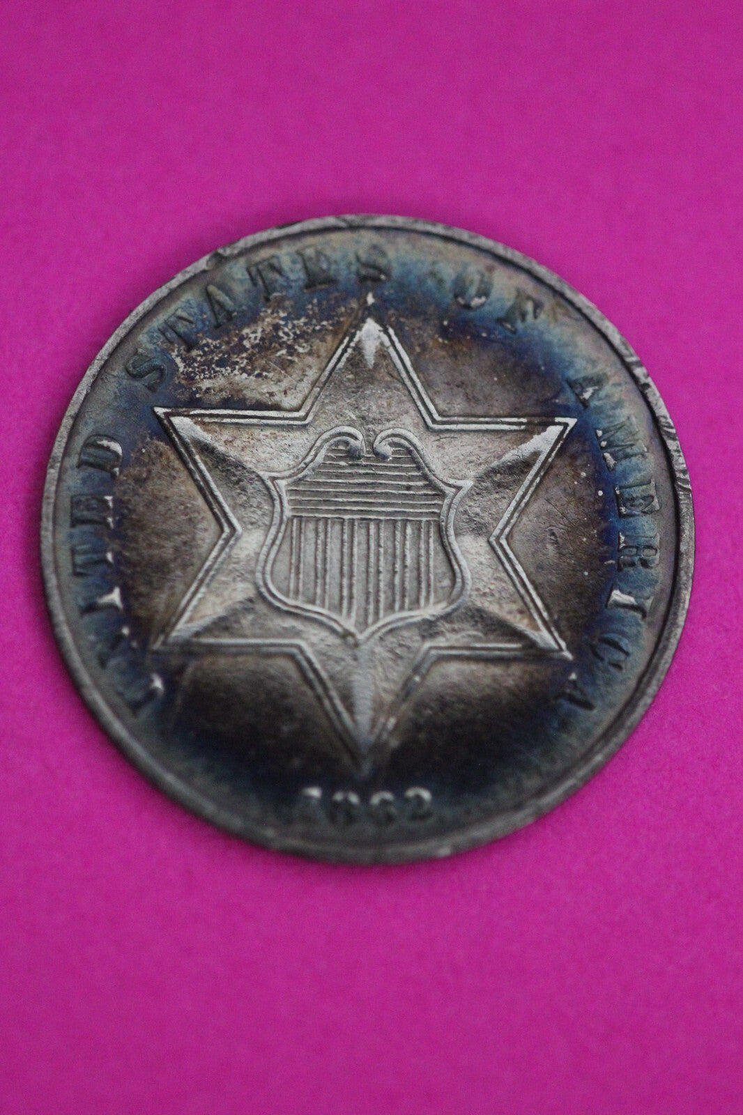 Naturally Toned 1862 Trime 3 Three Cent Silver Dime Guaranteed Authentic 1097