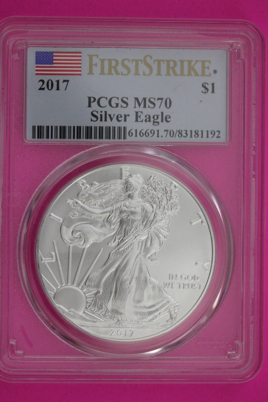 2017 MS 70 Silver Eagle Coin 1 OZ .999 PCGS Certified Graded Authentic Slab 602