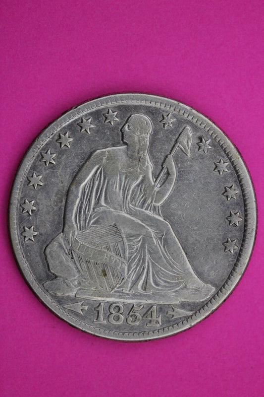 1854 O Seated Liberty Half Dollar Silver Huge Die Breaks Under United Coin 0397N
