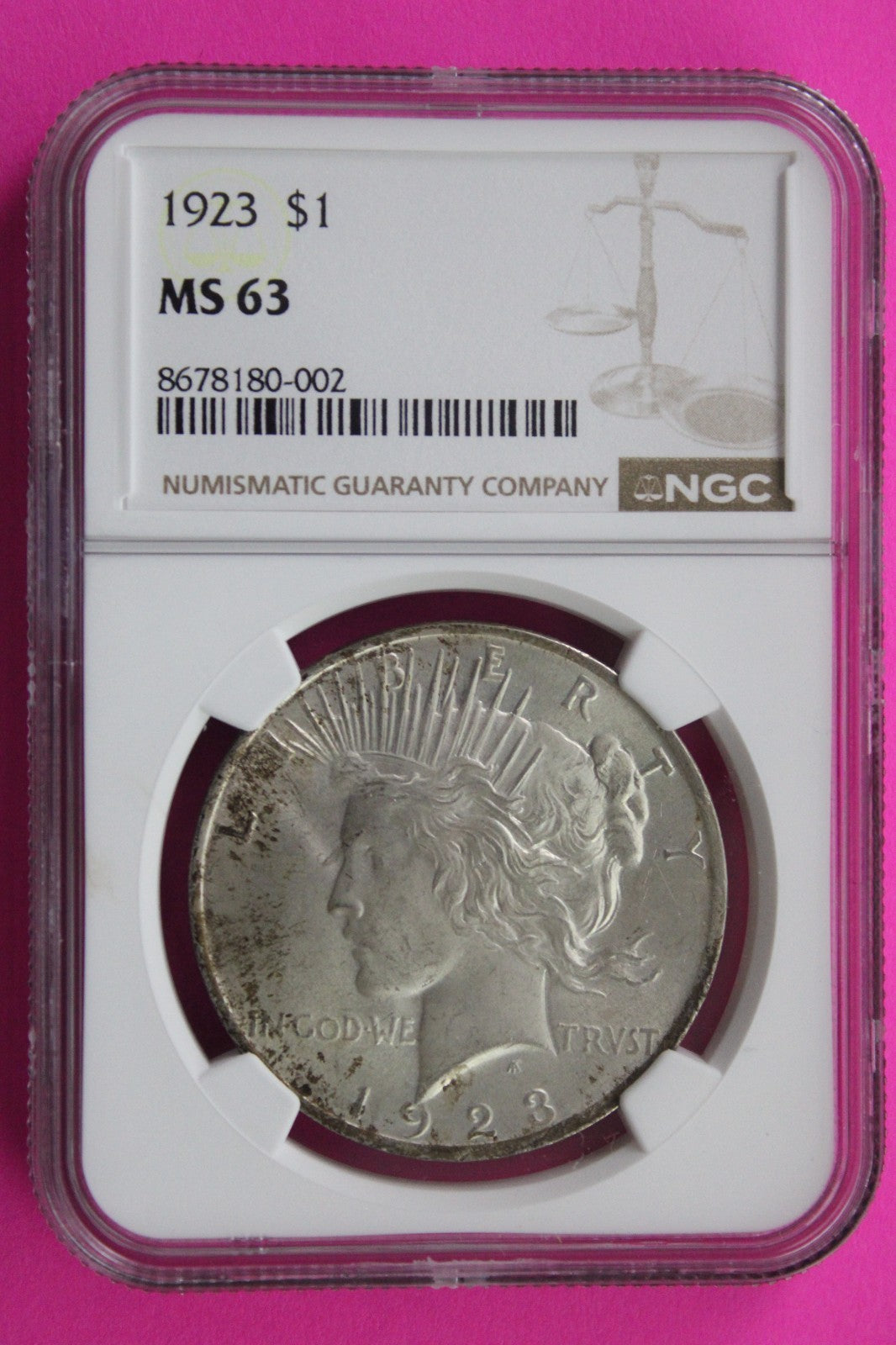 1923 P MS 63 Liberty Peace Silver Dollar NGC Certified Graded Authentic 730