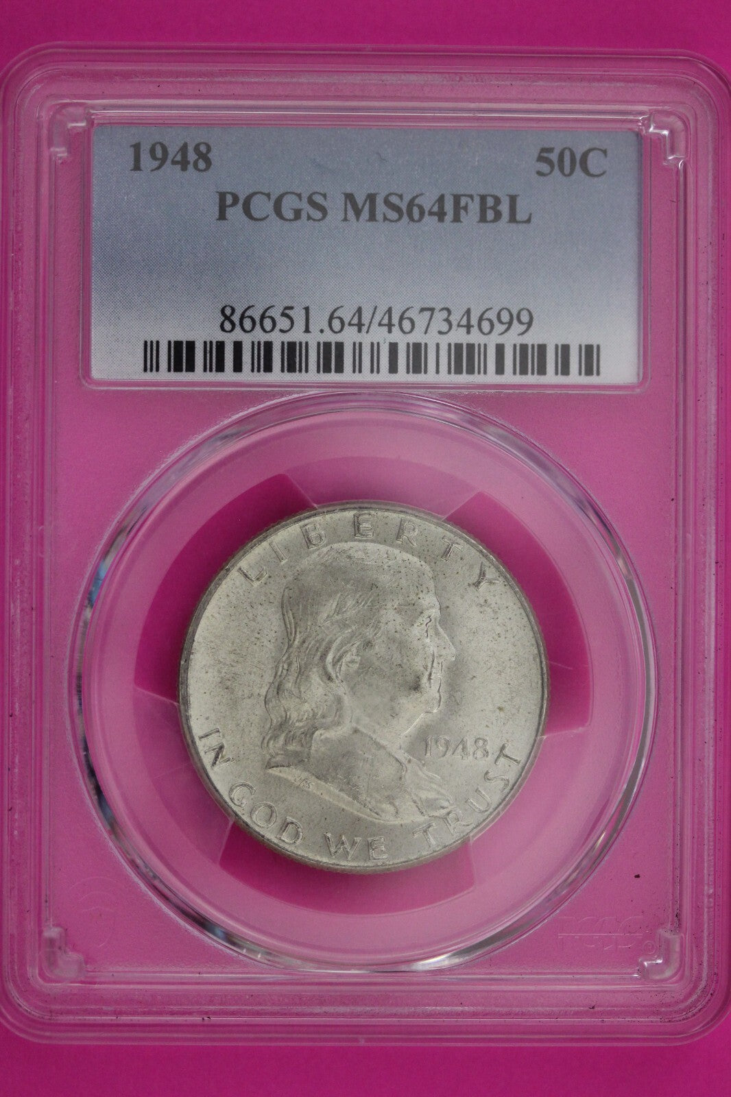 1948 P MS 64 Full Bell Lines Ben Franklin Silver Half Dollar PCGS FBL Slab 14