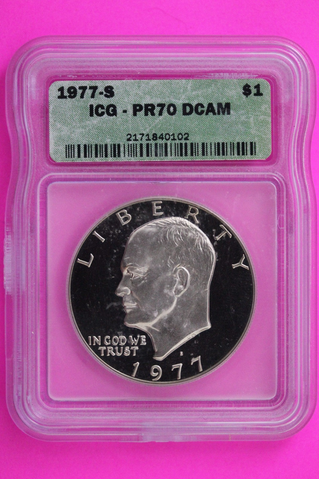 1977 S PR 70 Deep Cameo Clad Ike Eisenhower Dollar ICG Certified Graded 340