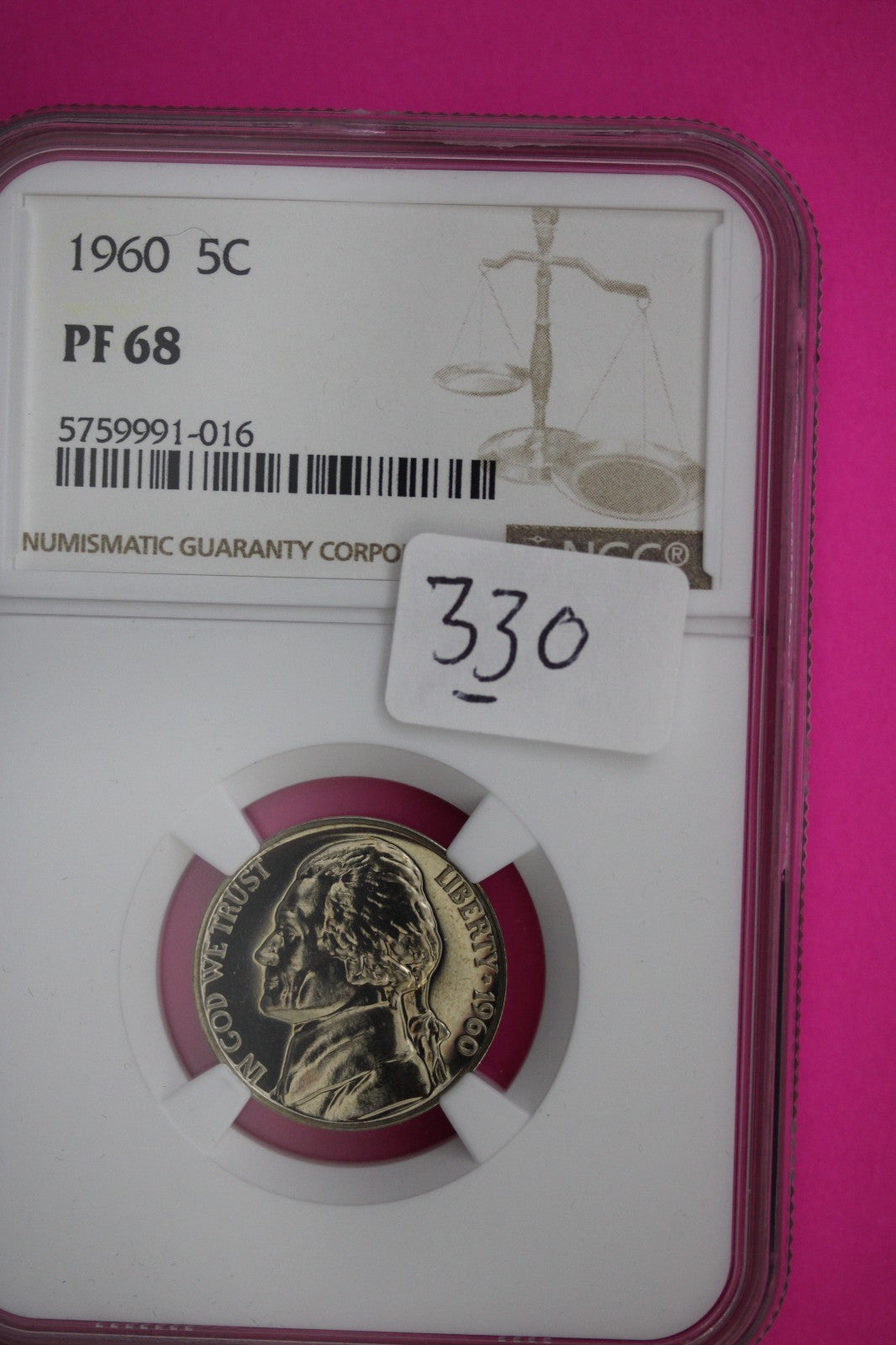 1960 PF 68 Jefferson Nickel NGC Certified Graded Authentic Genuine Slab 330