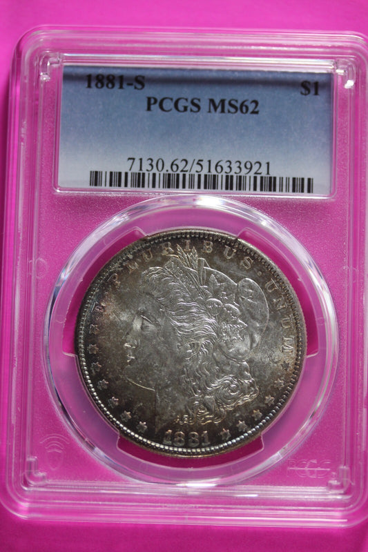 Nicely Toned 1881 S MS 62 Liberty Morgan Silver Dollar PCGS Certified Slab 764