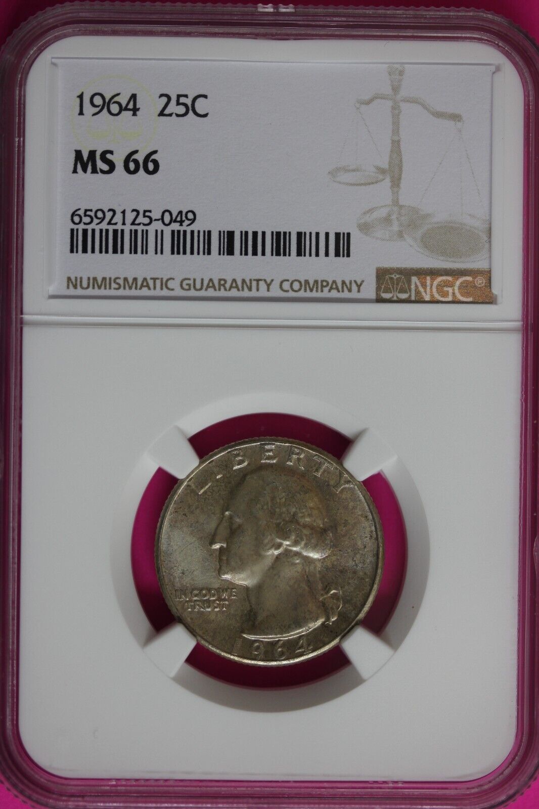 Toned 1964 P MS 66  George Washington Quarter NGC Graded Certified Slab 1560