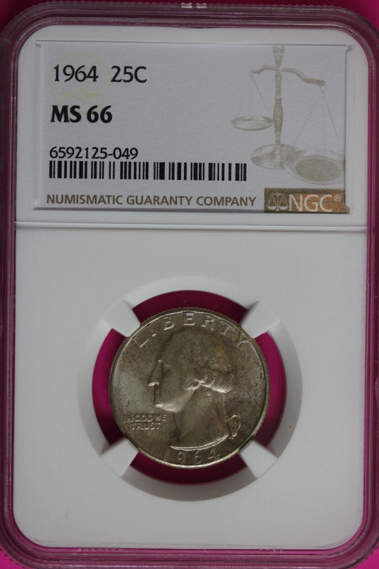 Toned 1964 P MS 66  George Washington Quarter NGC Graded Certified Slab 1560