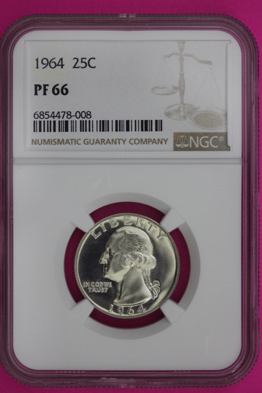 1964 PF 66 Proof Washington Silver Quarter NGC Certified Graded Authentic 857