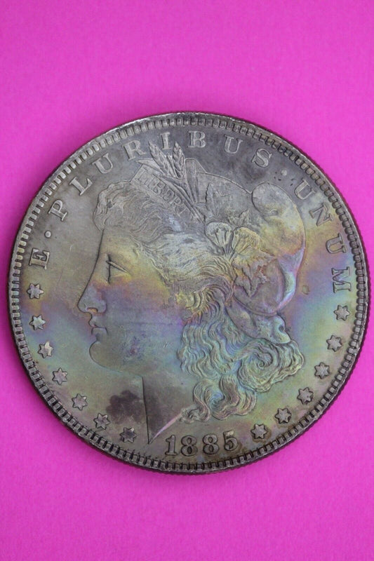 Rainbow Toned 1885 P Liberty Morgan Silver Dollar Coin Guaranteed Authentic 119N