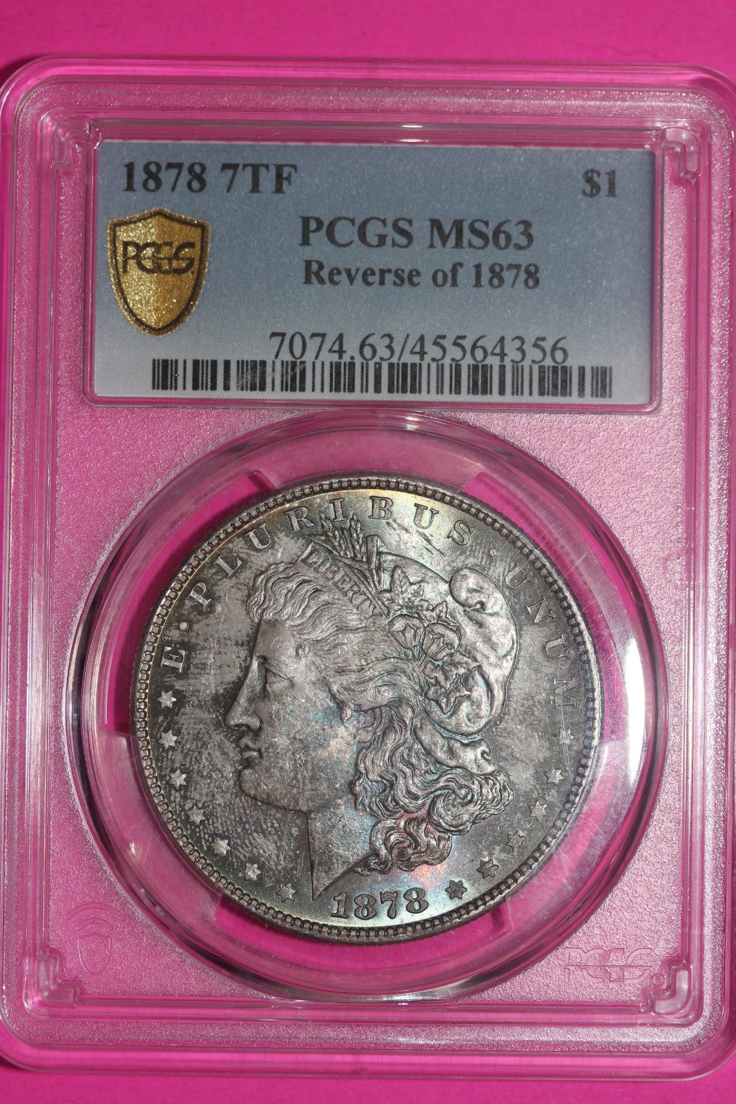 Rainbow Toned 1878 7TF MS 63 Reverse of 1878 Morgan Silver Dollar PCGS Slab 1213