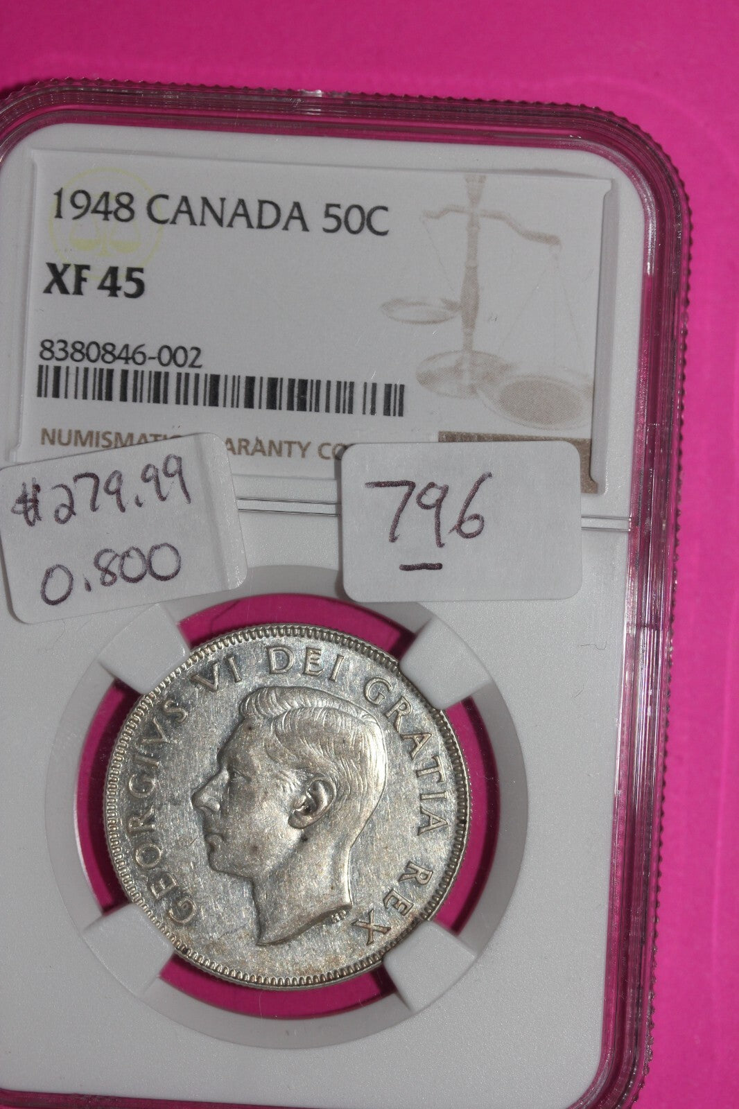 1948 XF 45 Canada Silver Half Dollar NGC Graded Certified Authentic Slab 796