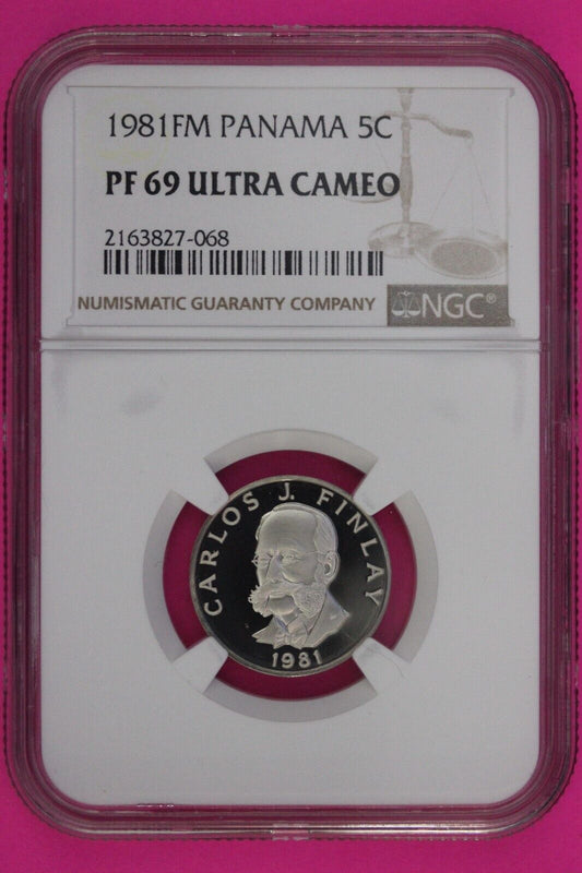 1981 Panama PF 69 Ultra Cameo Proof  5 Centesimos NGC Certified Graded Slab 793