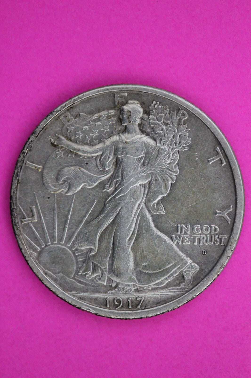 High Grade 1917 D OBV  Walking Liberty Half Dollar Rare Key Date Silver Coin 170