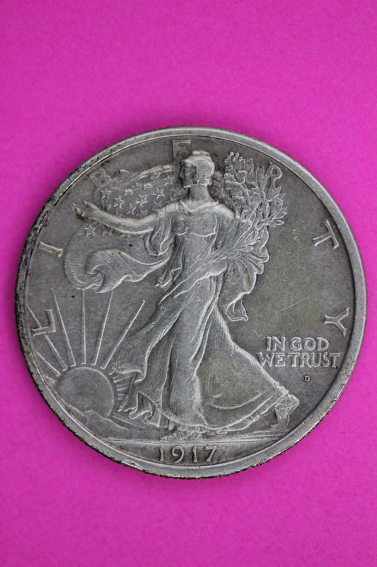 High Grade 1917 D OBV  Walking Liberty Half Dollar Rare Key Date Silver Coin 170